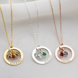 Family Eternal Ring and Birthstone Personalised Necklace , Personalised Jewellery, Gift For Her, Mother's Day Gift, Initial Necklace, Gifts